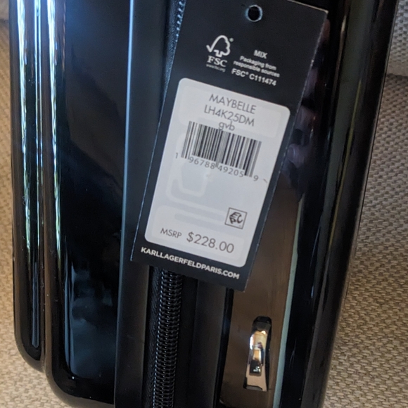 Karl Lagerfeld Paris Maybelle Hard Side Mini Suitcase Backpack in Glossy Black - Picture 15 of 16